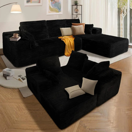 106'' Cloud Sectional Couch, L-Shape Couch with Deep Seat, Sectional Sofa, Living Room Sofa, No Assembly Required, Black, Right