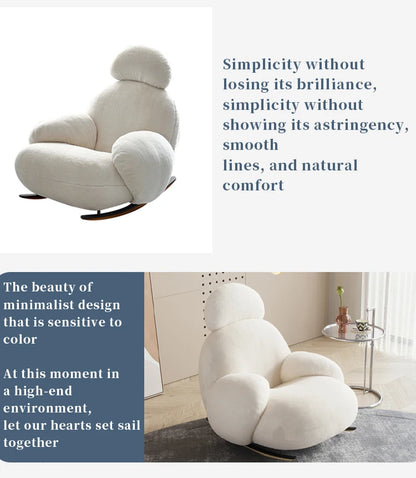 Modern Rocking Leisure Chair White Fabric Sofa Chair Soft Living Room Chair With Footstool Set Lounge Armchair
