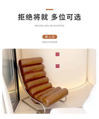 Stainless steel sofa chair Metal lazy recliner Light luxury leisure living room Home single sofa