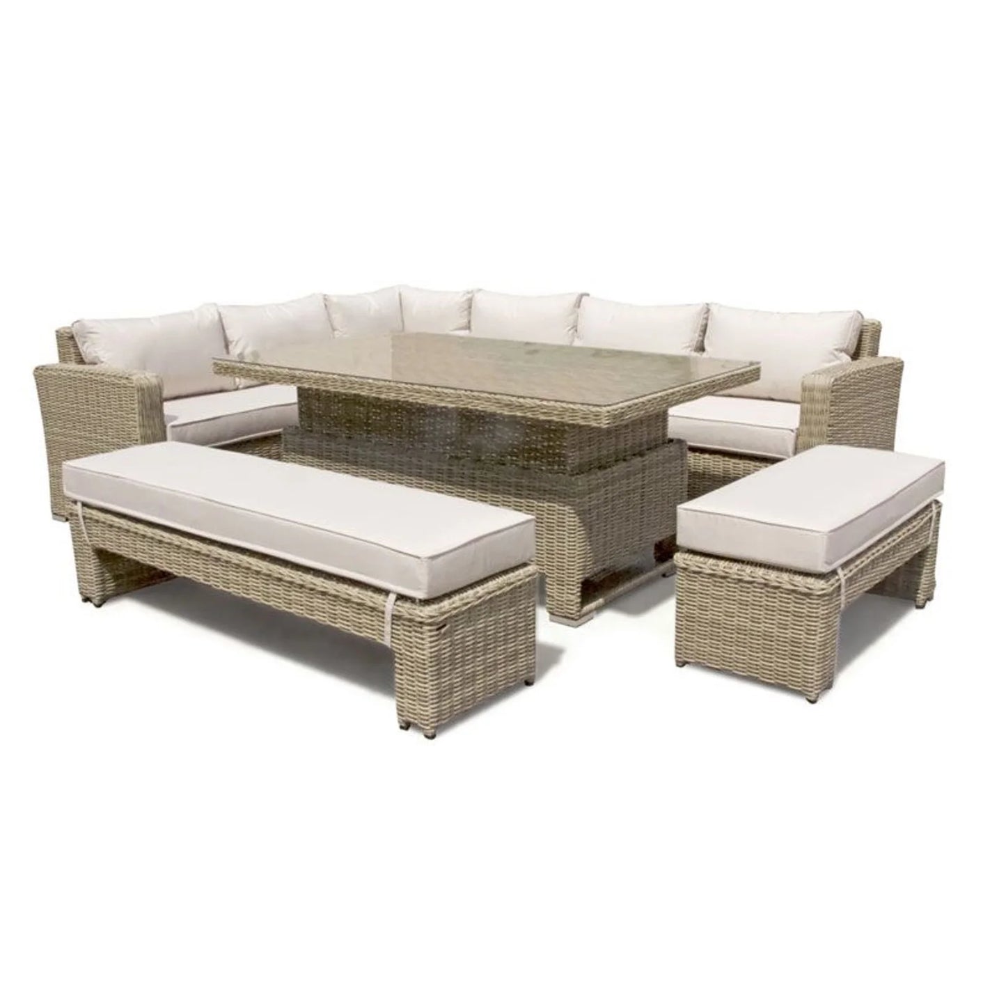 Luxury Outdoor Rattan Corner Sofa Set Durable Height Adjustable Table with Sectional Sofa for Villa Garden Leisure Furniture