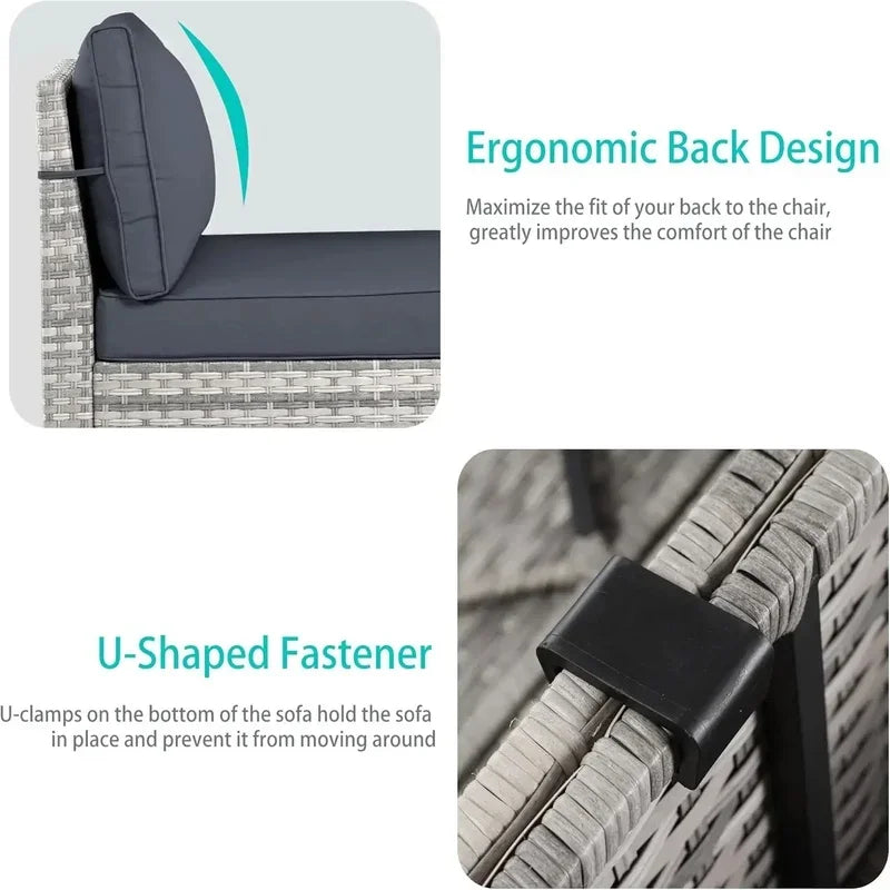 PatioLix Furniture Set 6-Piece Outdoor Wicker Sectional Sofa Conversation with Thickened