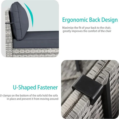 PatioLix Furniture Set 6-Piece Outdoor Wicker Sectional Sofa Conversation with Thickened