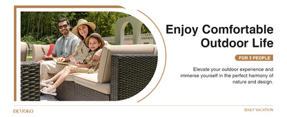 ts All Weather Outdoor Sectional Patio Sofa Manual Weaving Wicker Rattan Patio Seating Sofas with Cushion and Glass Table (Beige