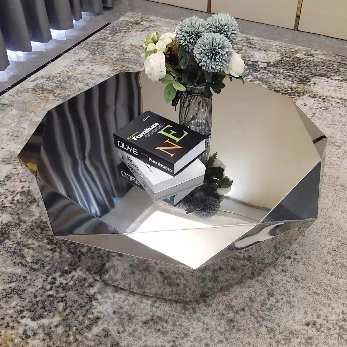 Modern Minimalist Luxury Diamond Stainless Steel Coffee Table Living Room Furniture Shaped  Center Table Tea Table Escritorios