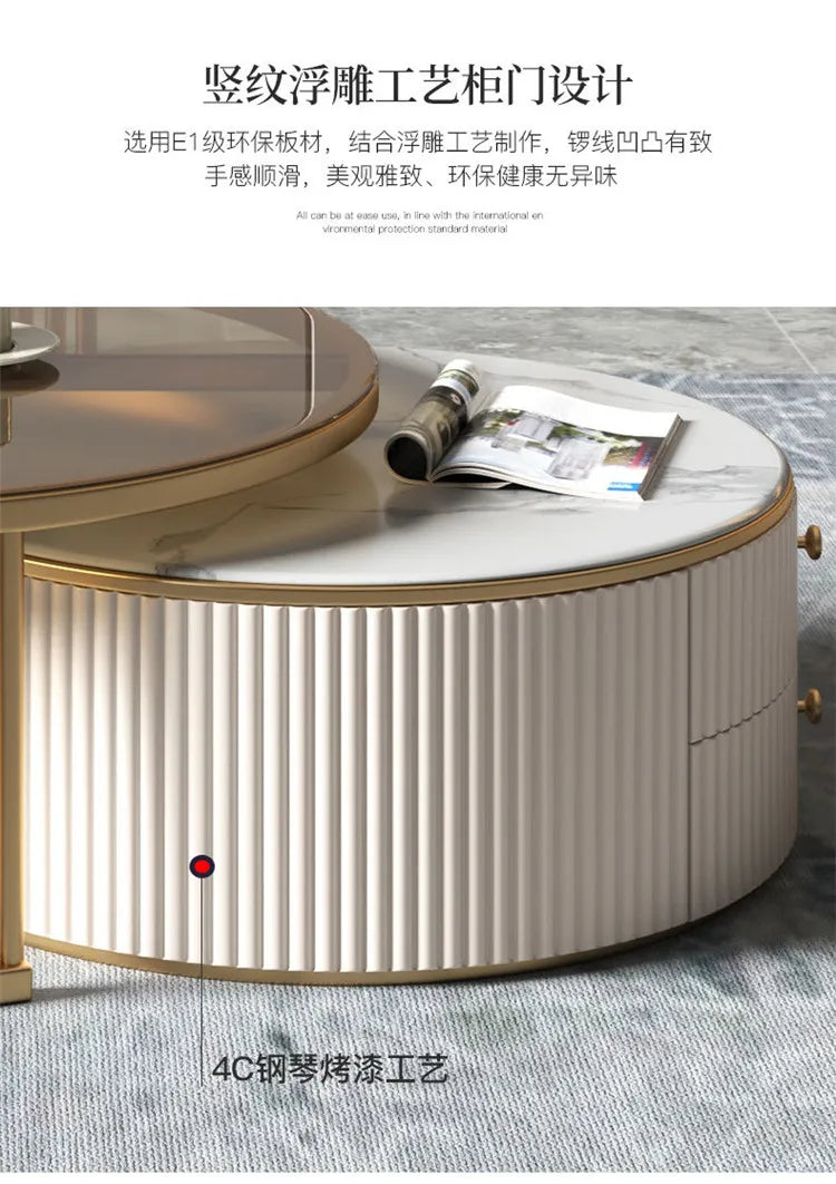 Light luxury rock slab size round coffee table combination modern simple small apartment