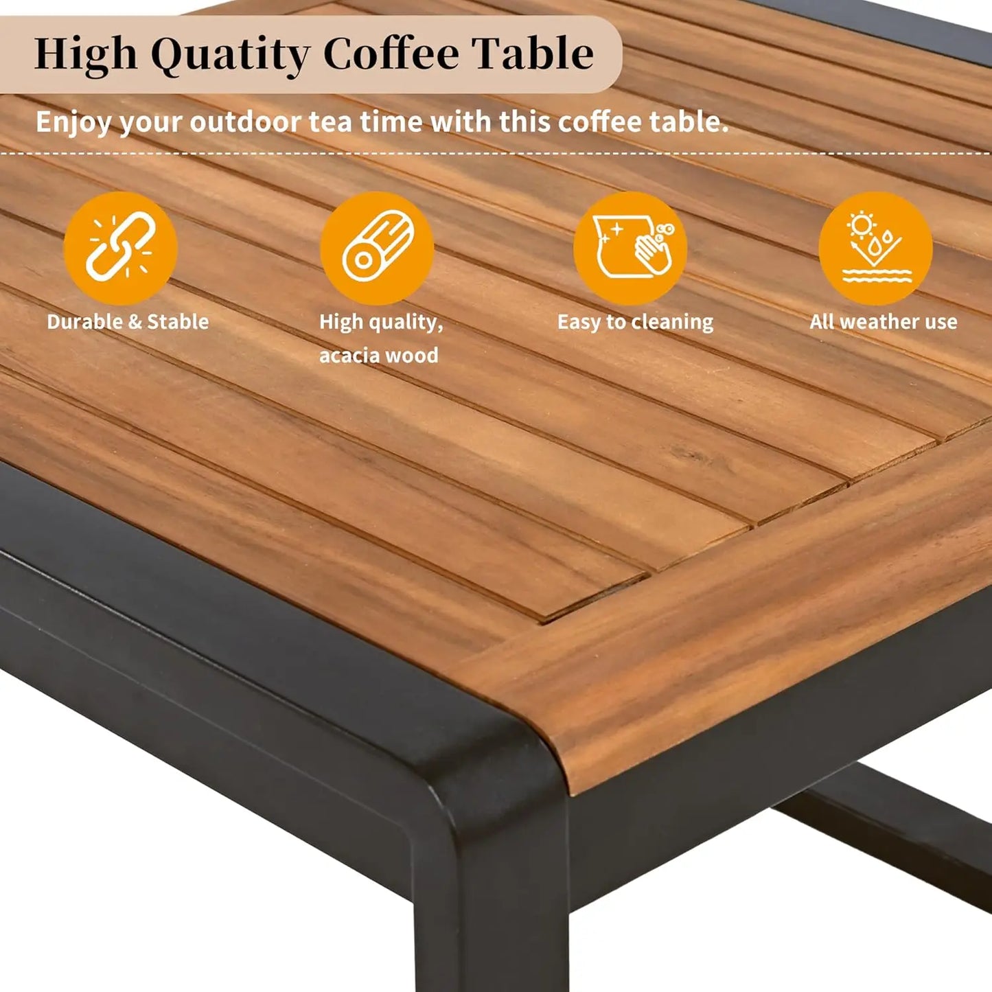Modern L-Shaped Outdoor Conservation Sofa Set with Coffee Table, Acacia Wood Patio Sectional Sofa for Gardens,, Customized