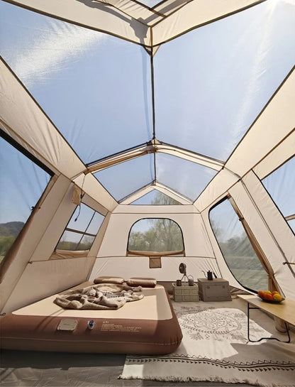 Oxford Cloth Beach Tent Rainproof Sunproof Ventilation Nature Hike Family Travel Shelter Tent Large Space Camping Supplies Tents