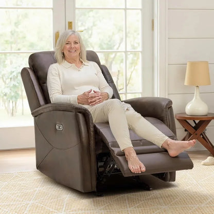 Faux Leather Recliner Chair with USB and Type-C Ports, Adjustable Footrest Recliner Sofa for Adults
