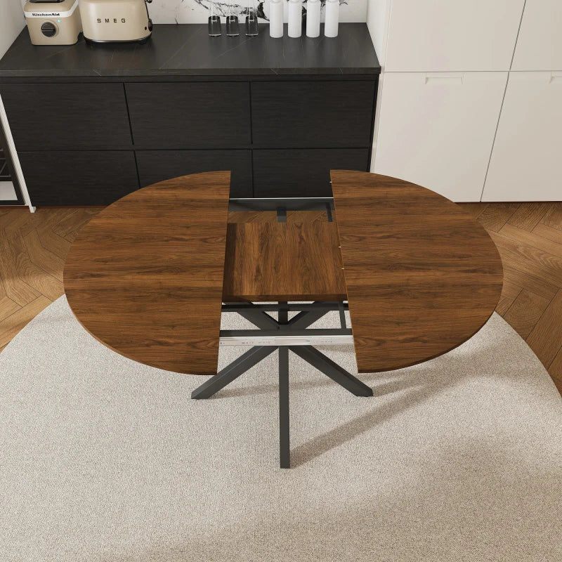 Circular telescopic dining table, 6-person carbon steel base, modern minimalist solid wood veneer, 42 in extended to 58 in