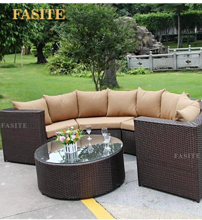 Outdoor round rattan sofa combination garden courtyard semi-circular rattan chair outdoor hotel curved living room