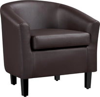 Leather Club Chair, Faux Leather Accent Chair, Modern Living Room Armchair with Wood Legs and Padded Seat for Bedroom Reception