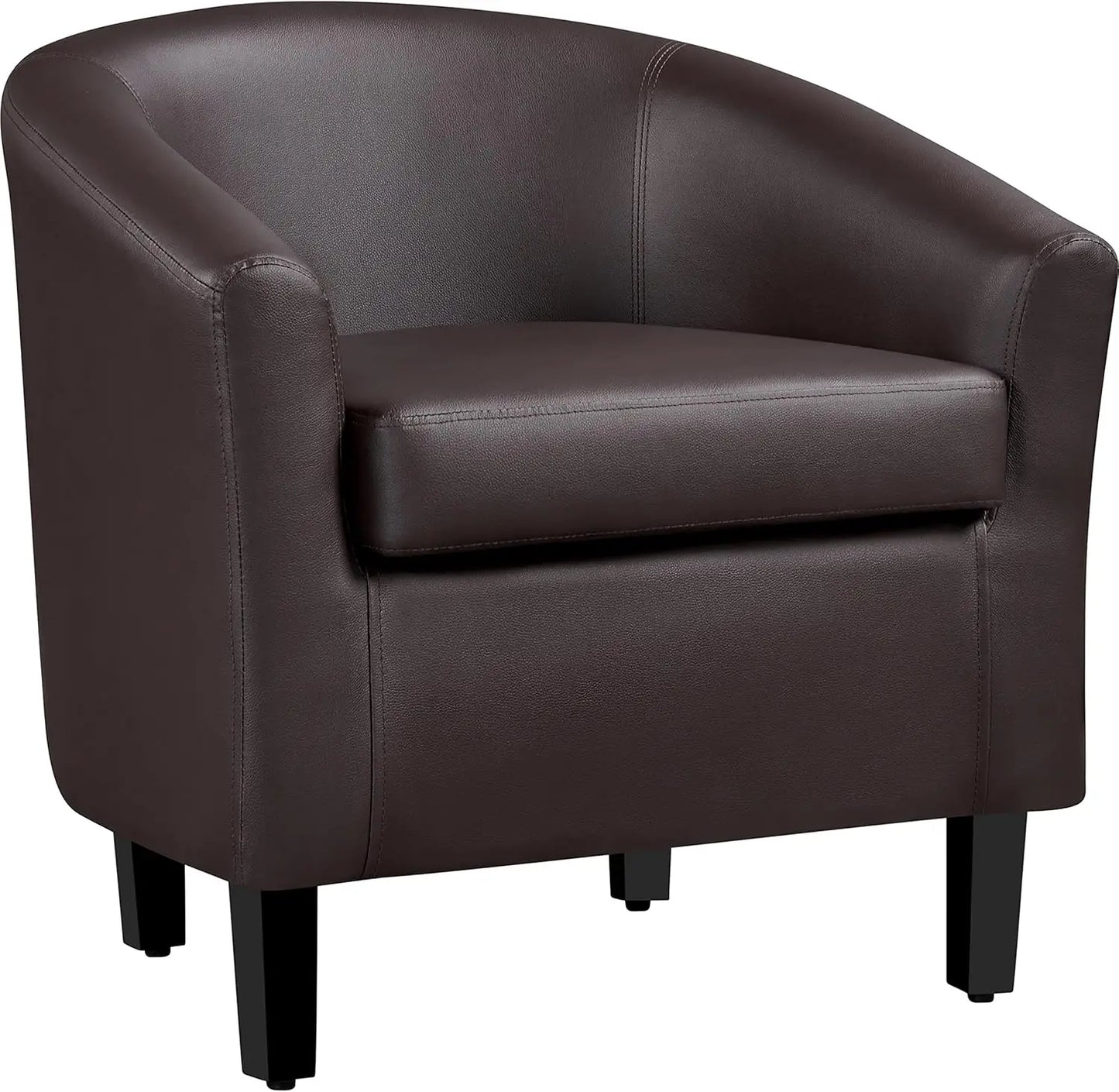 Leather Club Chair, Faux Leather Accent Chair, Modern Living Room Armchair with Wood Legs and Padded Seat for Bedroom Reception