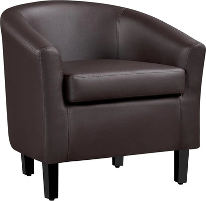 Leather Club Chair, Faux Leather Accent Chair, Modern Living Room Armchair with Wood Legs and Padded Seat for Bedroom Reception