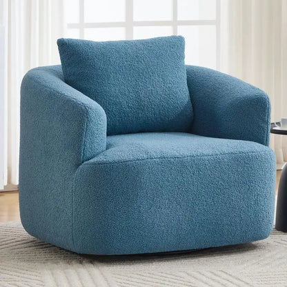 360° Swivel Round Upholstered Chair with Soft Pillow, Teddy Fleece High-Resilience Sponge Sofa, No Assembly Needed for Living