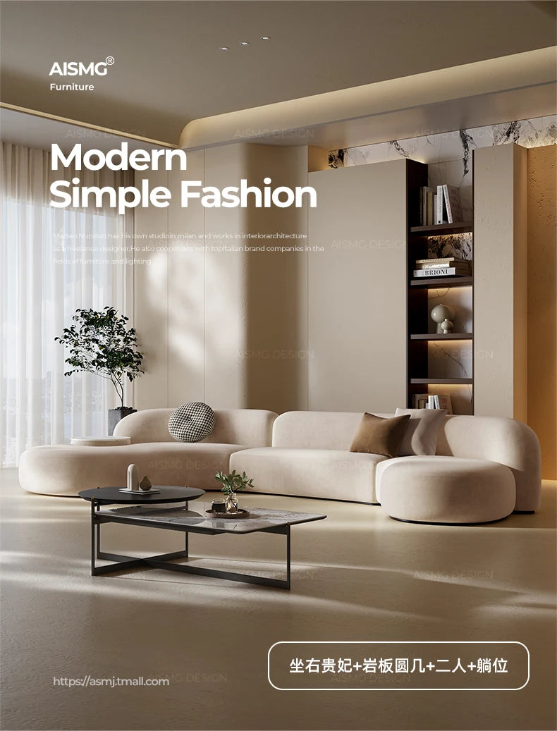 Italian Sofa Living Room Simple Fabric Affordable Luxury Fashion Special-Shaped Arc Cream Style Corner Combination