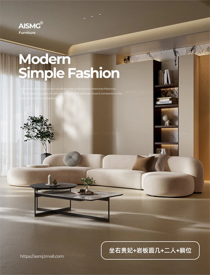 Italian Sofa Living Room Simple Fabric Affordable Luxury Fashion Special-Shaped Arc Cream Style Corner Combination