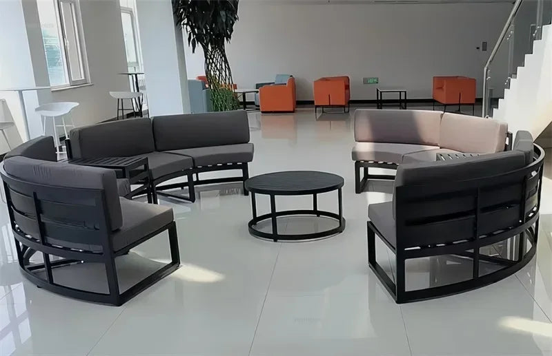 Outdoor Waterproof Sun Protection Garden Sofas Curved Outdoor Sofa Aluminum Alloy Courtyard Villa Reception Sofa Coffee Table L