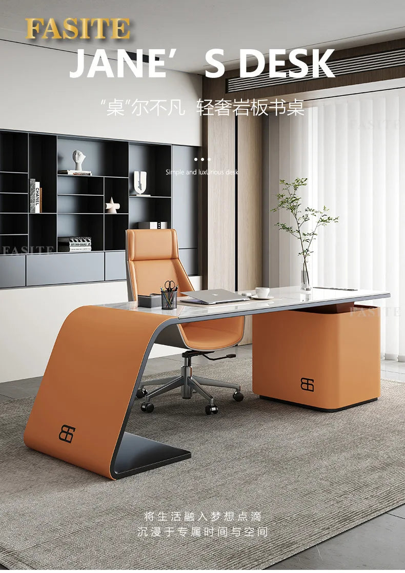 High end light luxury stone table, high-end office desk and chair combination, home L-shaped computer, high-end medical beauty