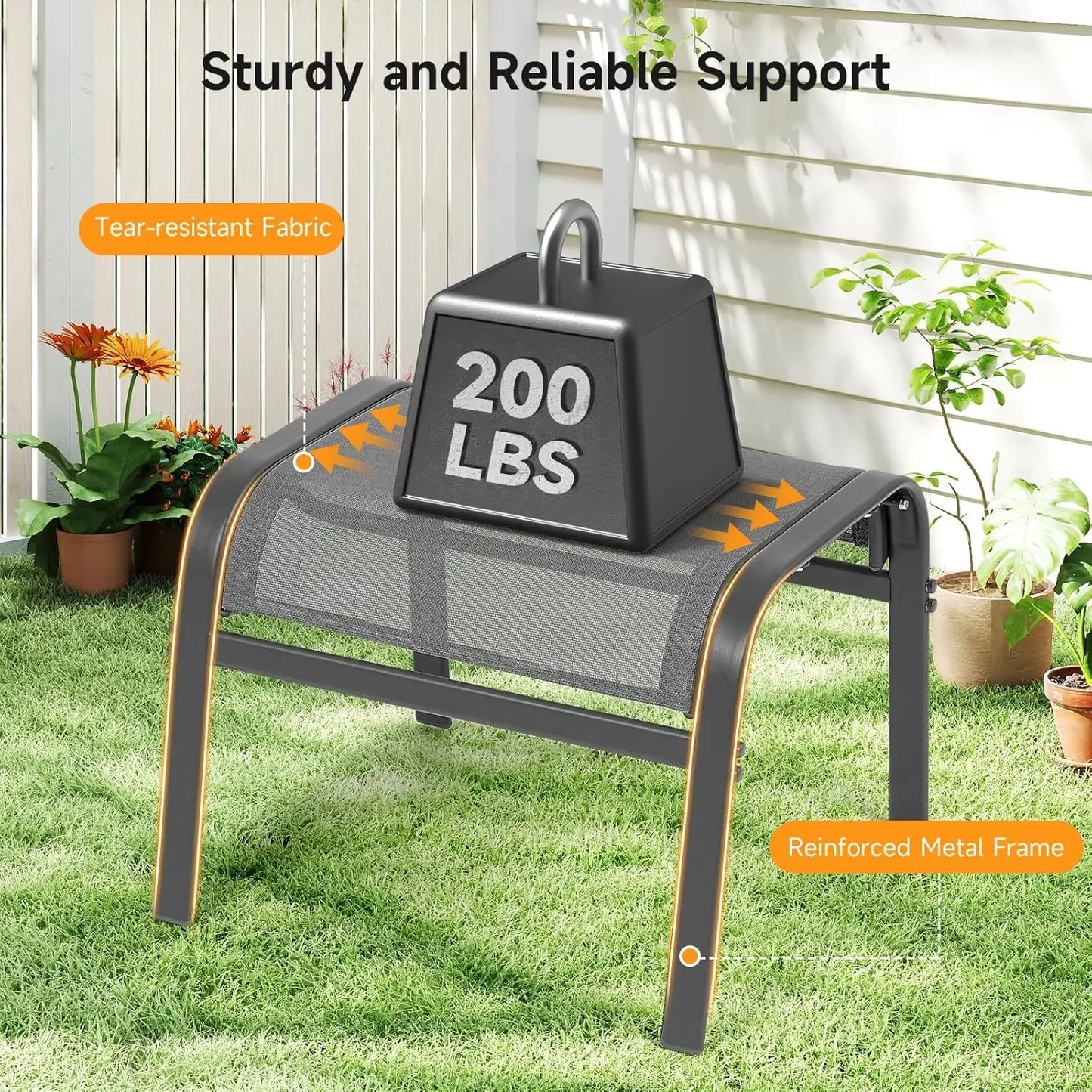 [Best Seller, Limited Stock!]Outdoor Ottoman Set of 2, All Weather Foot Stool with Supportive Textliene and Metal Frame, Stackab