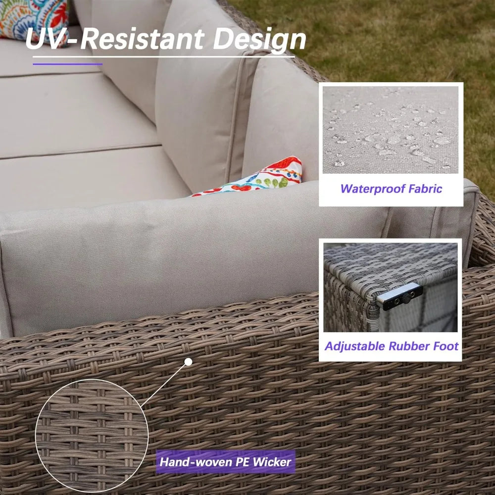 7 Piece Patio Furniture Set, Outdoor Patio Conversation Set, All-Weather Rattan Wicker Sectional Sofa Couch w Water Resistant Th