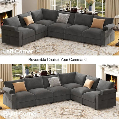 Oversized Velvet Cloud Sectional Sleeper Sofa with Chaise