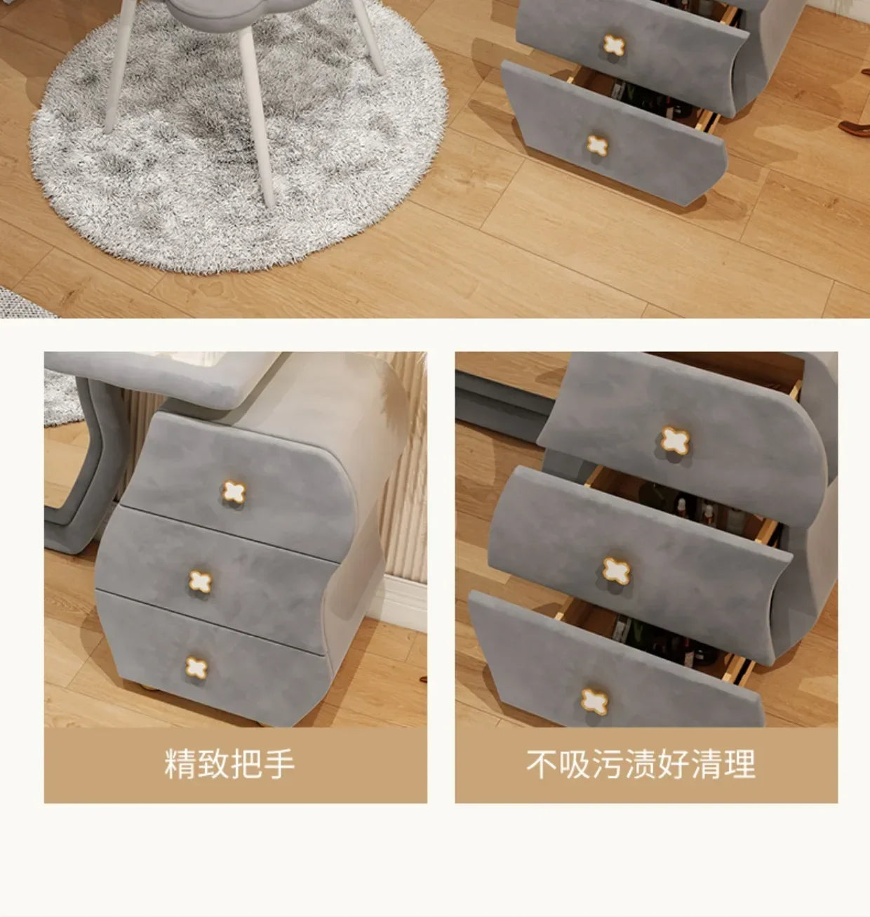 User-friendly Nordic Led Mirror Dressing Table Brown Drawer Bedroom Light Dressing Table Beautiful Storage Furniture Comfy