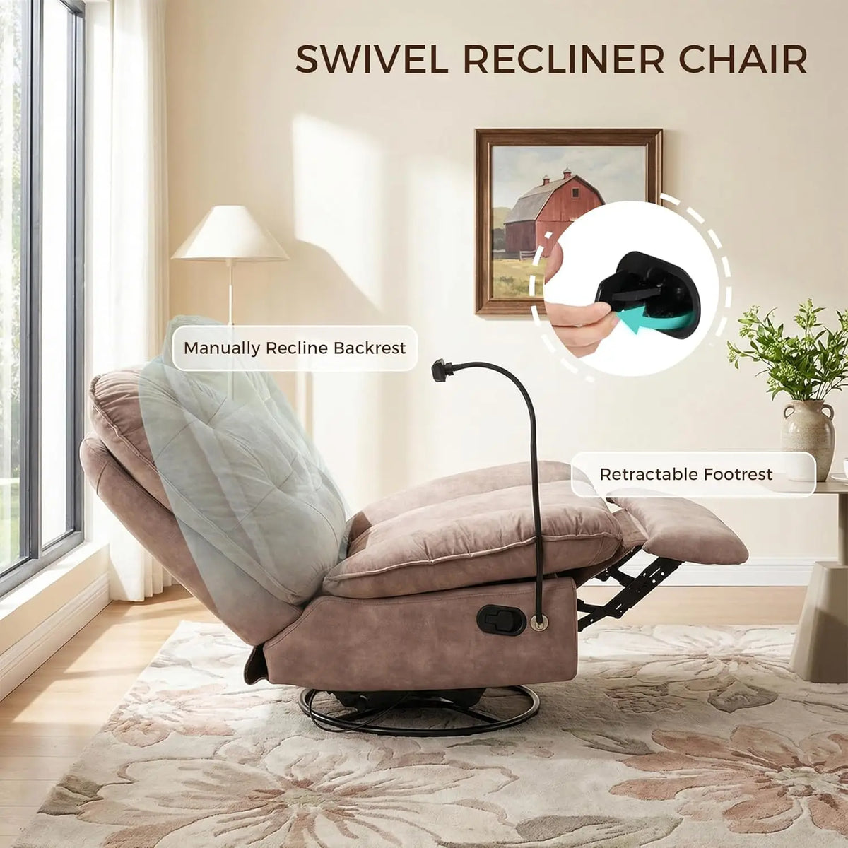 Swivel Rocker Recliner Chair for Adult, Glider Nursery Rocking Chair, Armless Manual Single Recliner Sofa for, Customized