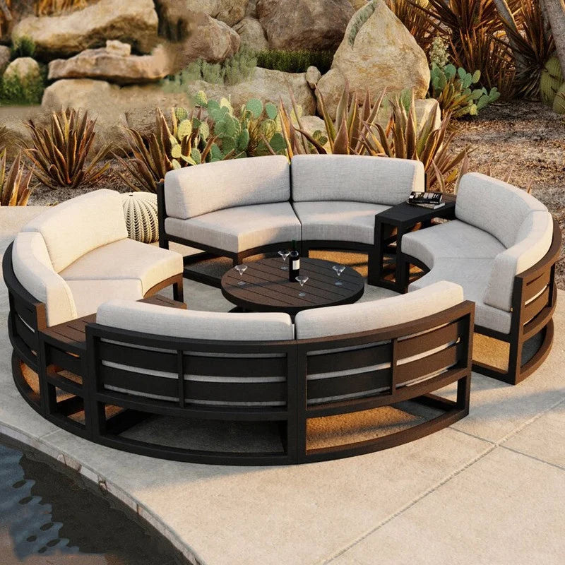 # Luxury Metal Frame Wooden Sectional Sofa Outdoor Aluminum Furniture Round Patio Sofa Outdoor Furniture Round