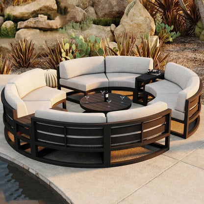 # Luxury Metal Frame Wooden Sectional Sofa Outdoor Aluminum Furniture Round Patio Sofa Outdoor Furniture Round