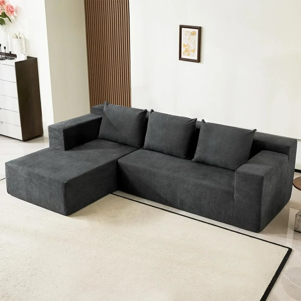 118" Compressed Sofa for Living Room L Shaped Boneless Couch, Modular Sectional Sofa, Sofa Bed Memory Foam Couches with Chaise
