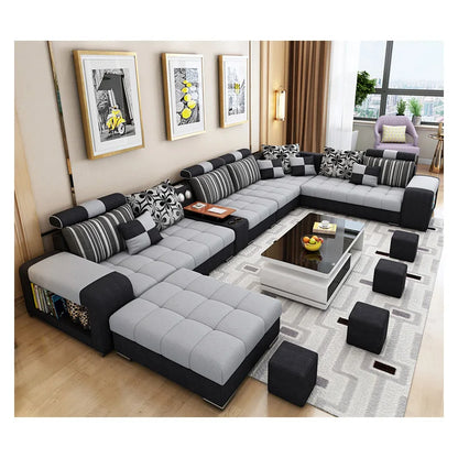 Modern Fabric Sofa Set Furniture Living Room Sofa Set with USB and Stools U Shape Cloth Couch Sofas for Home Furniture 1903