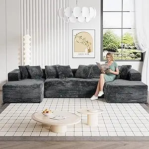 Modular Sectional Sofa In Corduroy With Memory Foam For Living Room, Modern Deep Seating Living Room Sofas Modern Apartment