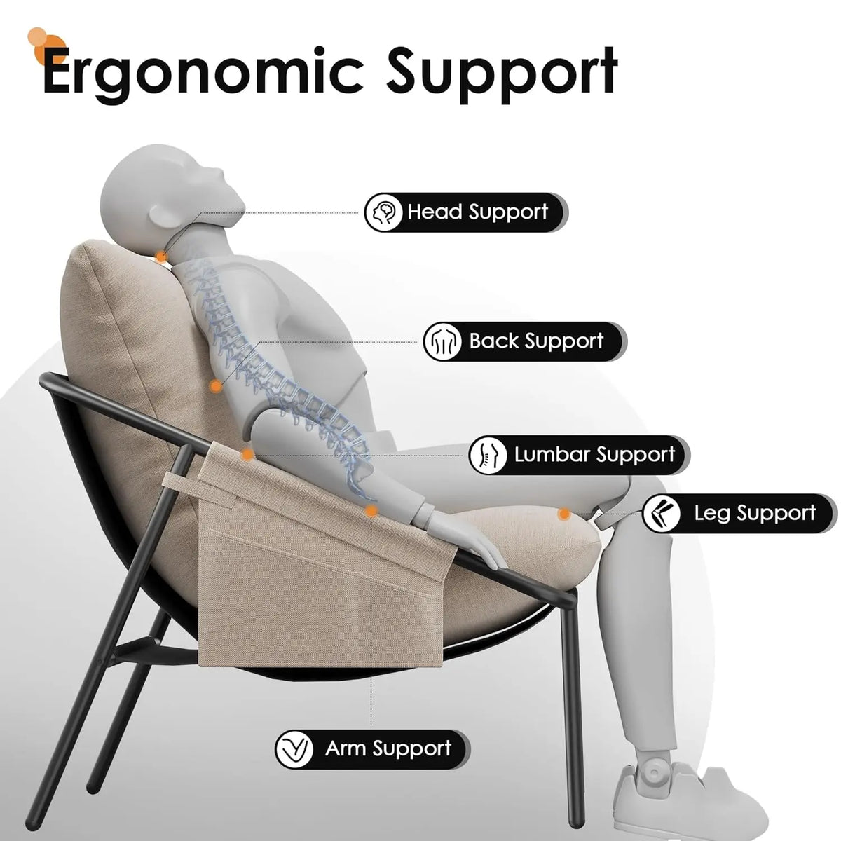 Accent Chairs Set of 2, Cozy Soft Living Room Chairs, Modern Metal Frame Reading Chair with Pockets Back Pillow, Customized