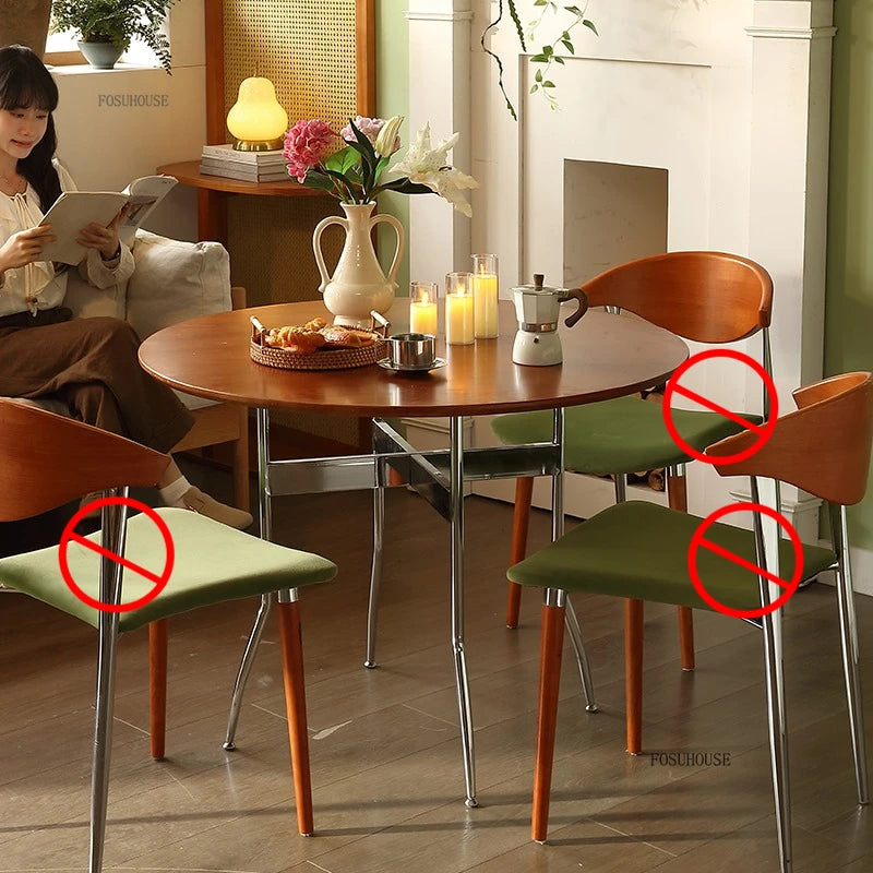 Stainless Steel Solid Wood Round Dining Tables Home Small Round Table Medieval Style Retro Folding Table for Kitchen Furniture