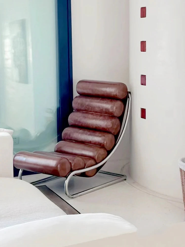 Stainless steel sofa chair Metal lazy recliner Light luxury leisure living room Home single sofa