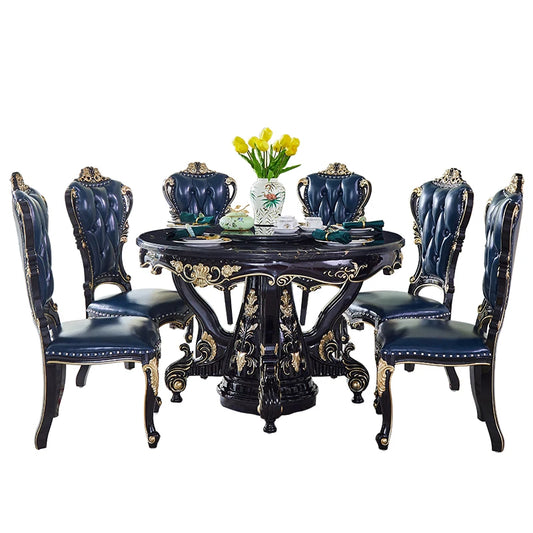 Round table marble dining table and chair combination 6 people 8 people round light luxury household dining table