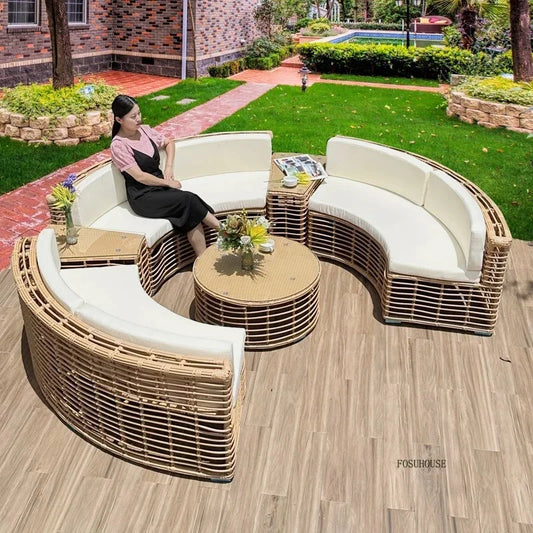 Outdoor PE Rattan Garden Sofa Chair Set for Courtyard and Balcony, Full Arc Design for Outdoor Garden Leisure Activities