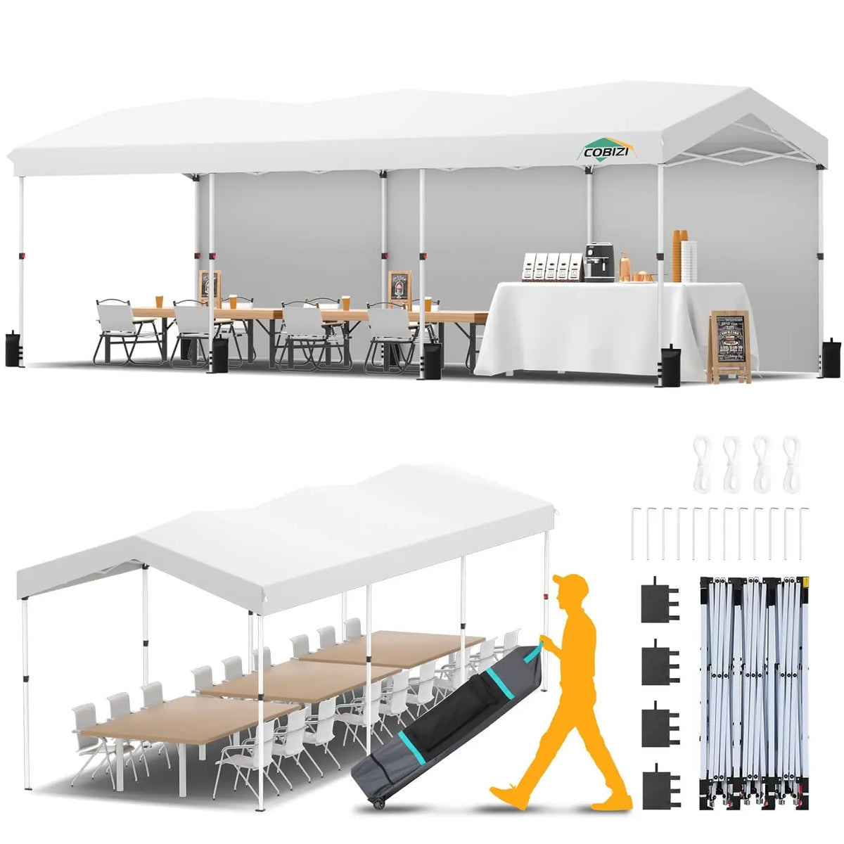 10x30 Pop Up Canopy Tent Waterproof UV50+ with 3 Sidewalls Roller Bag Outdoor Party Commercial Use, Customized