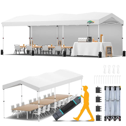 10x30 Pop Up Canopy Tent Waterproof UV50+ with 3 Sidewalls Roller Bag Outdoor Party Commercial Use, Customized