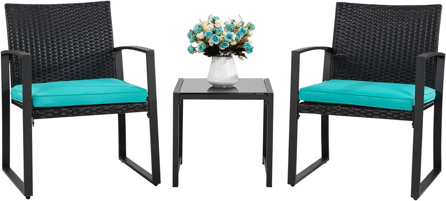 t Outdoor Patio Furniture Set, Modern Wicker Bistro Set, Conversation Rattan Chair of 2 with Coffee Table