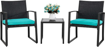 t Outdoor Patio Furniture Set, Modern Wicker Bistro Set, Conversation Rattan Chair of 2 with Coffee Table