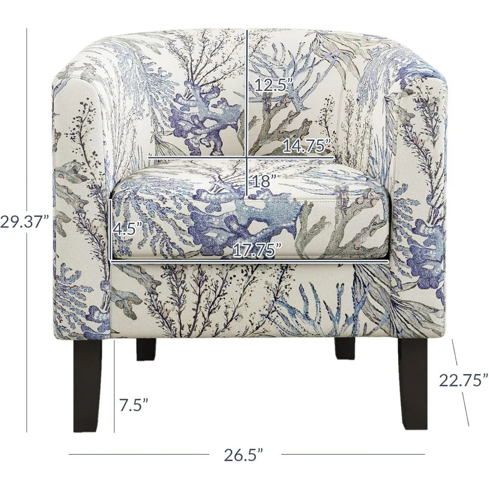Linen Round Accent Barrel Chair, Club Tub Sofa Chair for Bedroom, Corner Chairs with Flared Legs and Cozy Soft Padding