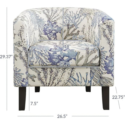 Linen Round Accent Barrel Chair, Club Tub Sofa Chair for Bedroom, Corner Chairs with Flared Legs and Cozy Soft Padding
