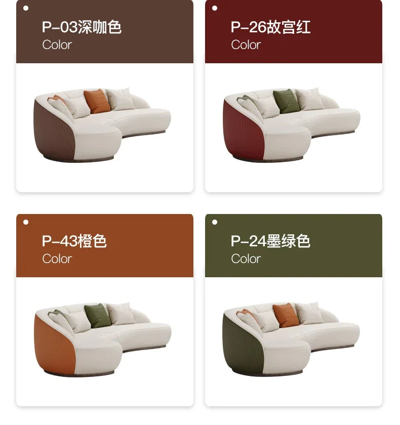 Two-color U-shaped villa leather sofa, modern light luxury semi-curved sofa