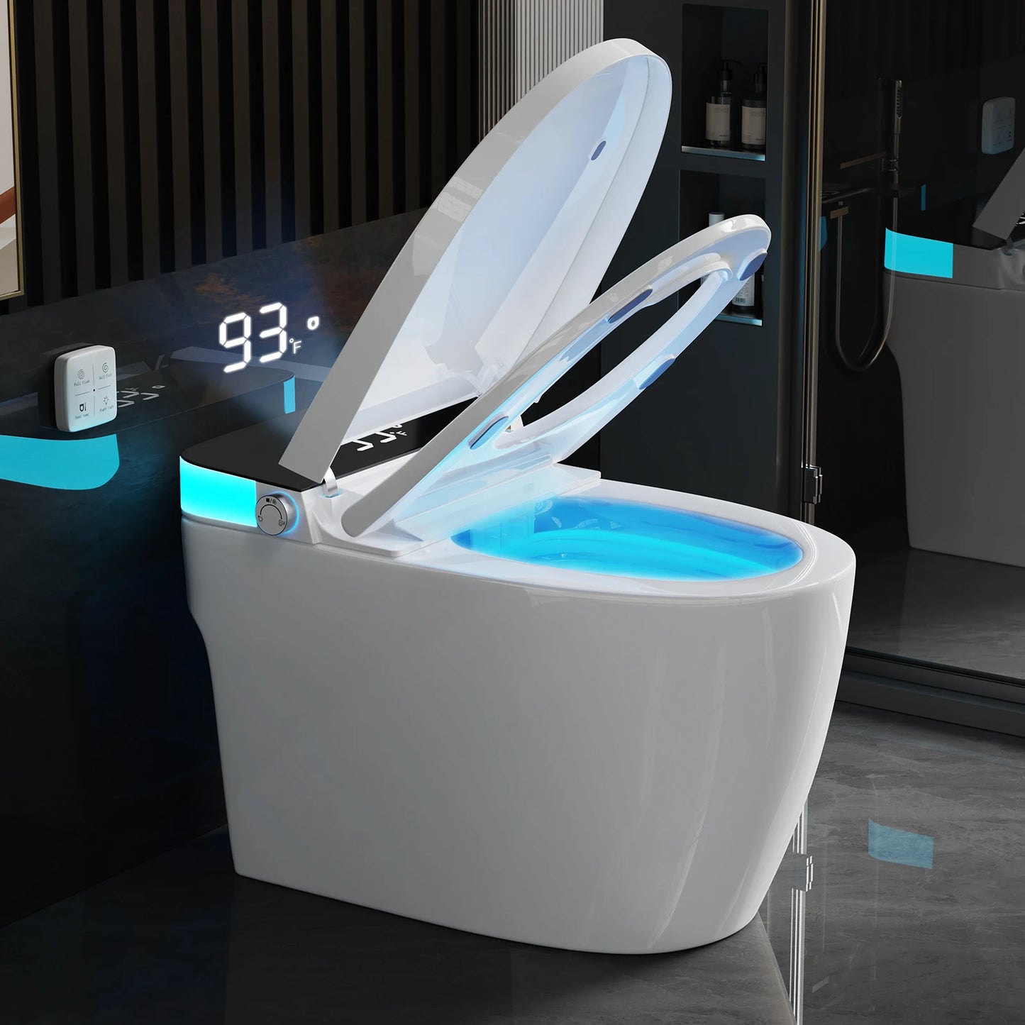 Smart Heated Bidet Toilet Seat Temperature Display Night Light Foot Sensor Flush Remote Control UL Certified Leak Protection