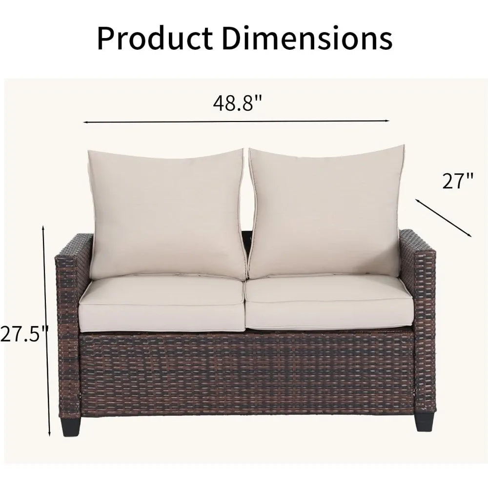 EortheX Outdoor Patio Loveseat,All-Weather Wicker Loveseat with Cushions – Rattan Outdoor 2 Person Sofa Furniture for Garden, Ba