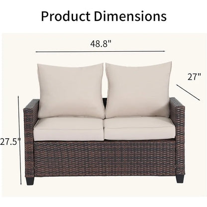 EortheX Outdoor Patio Loveseat,All-Weather Wicker Loveseat with Cushions – Rattan Outdoor 2 Person Sofa Furniture for Garden, Ba