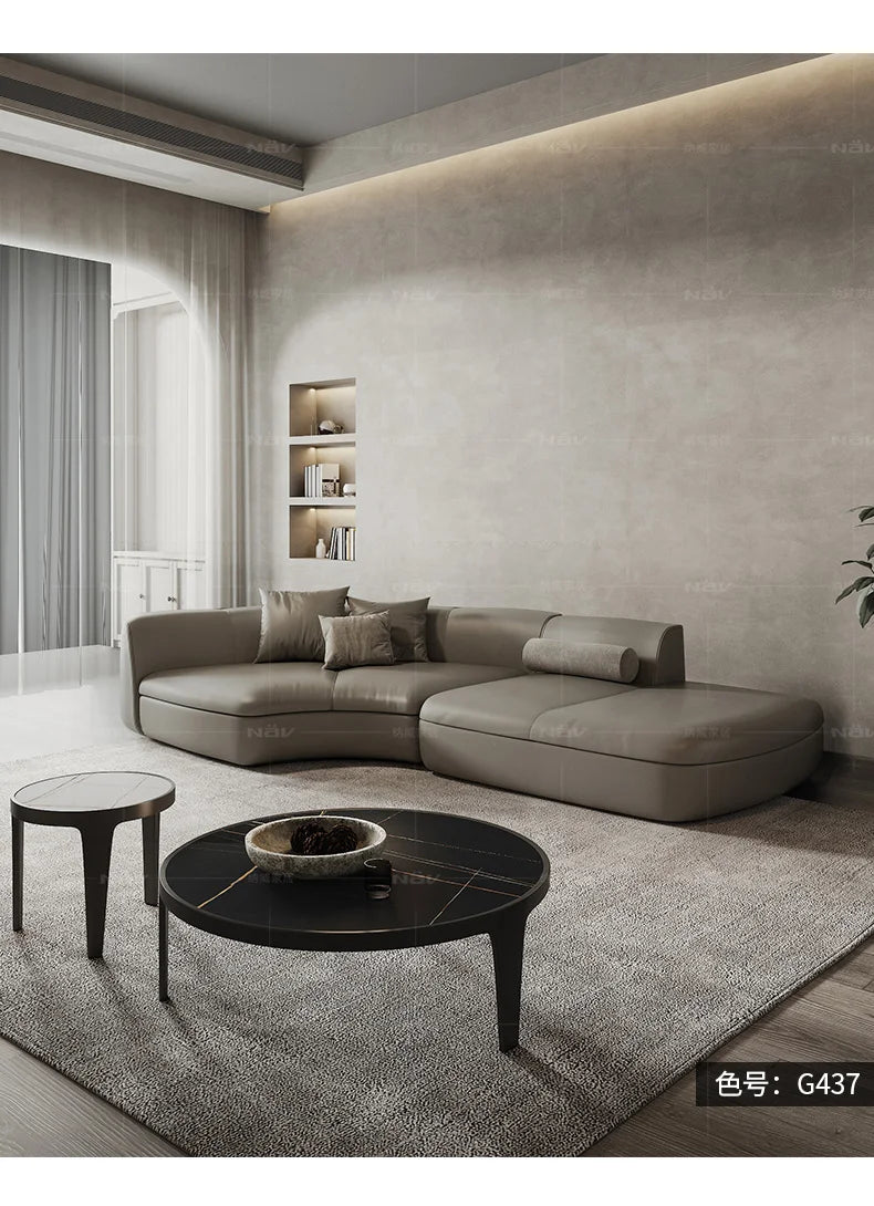 20031A Curved Leather Sofa First Layer Cowhide Semicircle Living Room Italian Modern Simple High-End Elegant