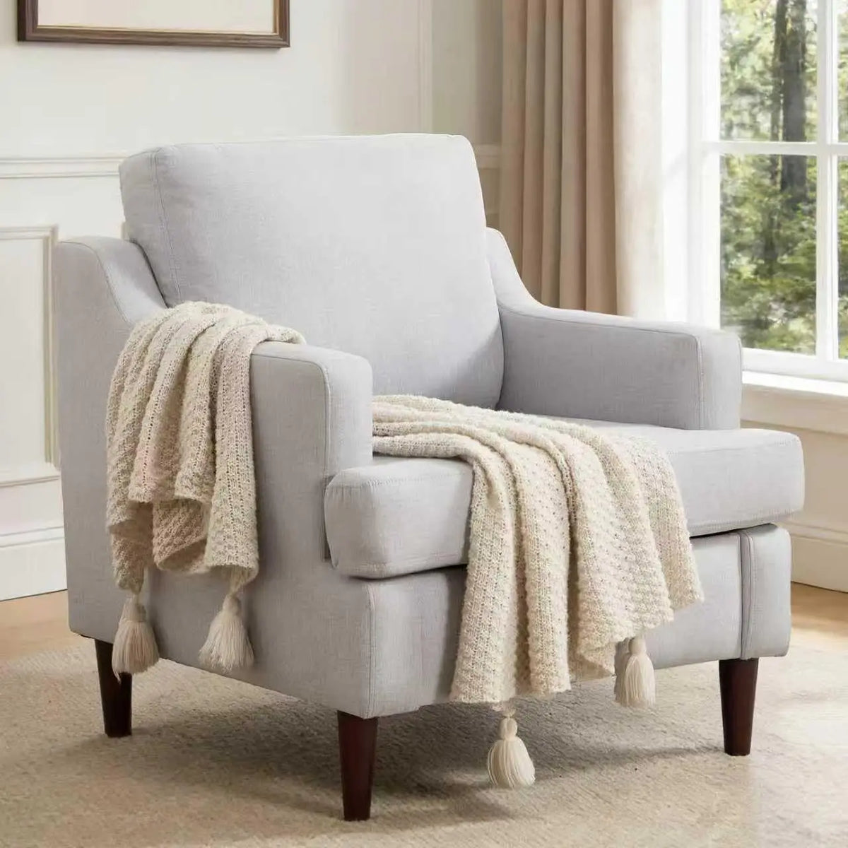 Mid-Century Accent Chair Modern Linen Fabric Armchair for Living Room,Comfy Upholstered Reading Chairs, Customized