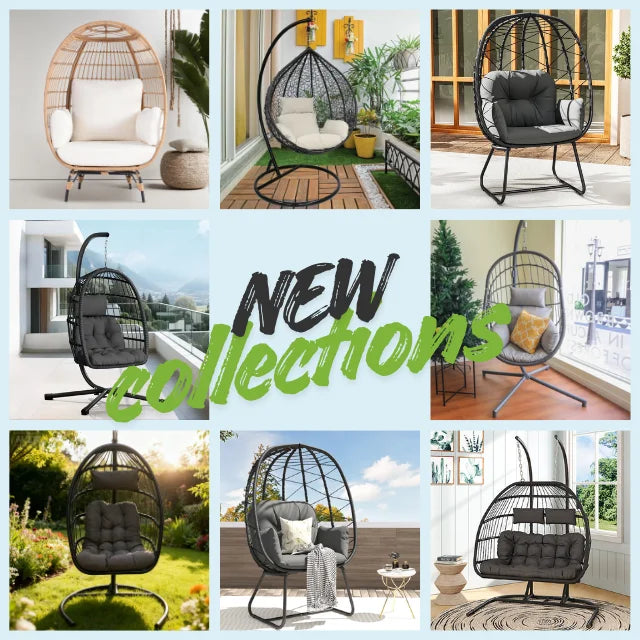 Patio Indoor Outdoor PE Rattan Steel Frame Hanging Egg Shaped Swing Chair with Cushion Stand for Balcony Villa Egg Swing Chair